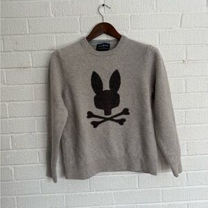 Psycho Bunny Gray Crew Neck Sweater Marino Wool